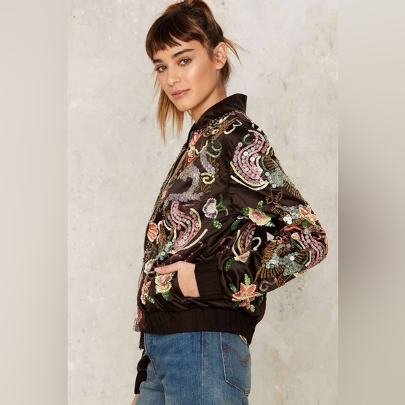 Nasty Gal Collection Tina Embellished Bomber Jacket NWOT - Picture 4 of 8
